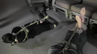 Amanda and Friend Clear Tape and Mouth Stuffing Gagged Hogtied Pt2