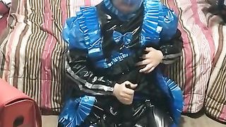 PVC Latex Sissy maid does short breathplay and vibrator
