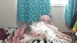 PVC Latex Sissy Cosplay does breathplay and vibrator, Card Sakura