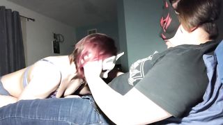 Horny Little Sub Wanted To Suck Her Mistresses Purple Cock