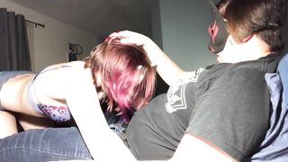 Horny Little Sub Wanted To Suck Her Mistresses Purple Cock