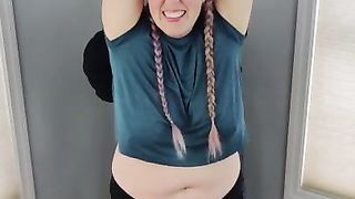 Bound Bombshell Endures Standing Tickle Torment