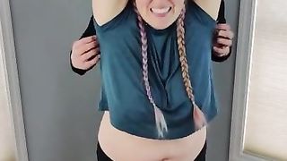 Bound Bombshell Endures Standing Tickle Torment