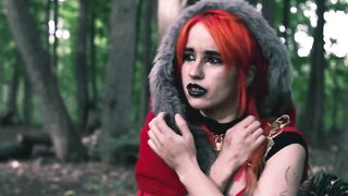 Little red riding hood caught by big cock wolf