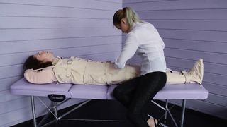 Figging with ginger and Foley bladder catheterization into bondage body bag. Medical play.