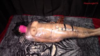 Mummified with electro and a vibrator struggling to orgasm