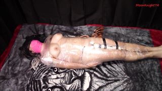 Mummified with electro and a vibrator struggling to orgasm