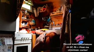 Slave training: whipped while doing the dishes