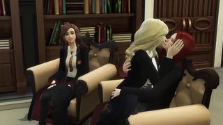 ⭐ Lili Moussaieff - Three lesbian friends in menage in Hogwarts - (Harry Potter Parody 3D)