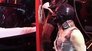 Cute filn-coated babe gets her pussy fucked by couple of str