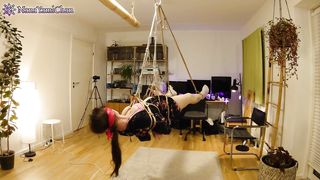 Trailer: Girl Blindfolded in Shibari Face up Suspension!