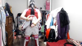 PVC Sissy Cosplay Amy Rose Gasmask Breathplay with Vibrator