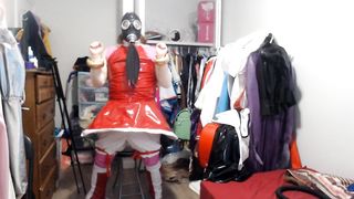 PVC Sissy Cosplay Amy Rose Gasmask Breathplay with Vibrator