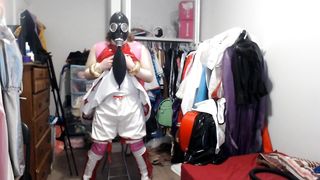PVC Sissy Cosplay Amy Rose Gasmask Breathplay with Vibrator