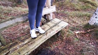 Naked Slapping on a bench in winter