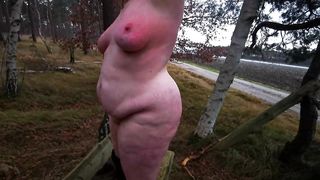 Naked Slapping on a bench in winter