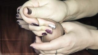 Peehole and foreskin play handjob with a double cumshot