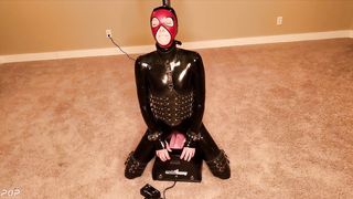 The Latex Motor Bunny - Sexy rubber dressed girl rides a Sybian then is made to cum in bondage on it