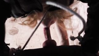 HARDCORE fuck in leather leggings, latex boots and leather jacket. CUM IN MOUTH