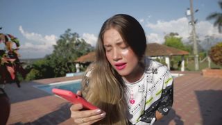 Sara Blonde gets turned on while rating the cock of one of her clients