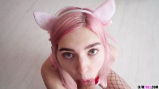 Pink hair, tight pussy, big tits and cute face - this girl deserves a creampie! - Eva Elfie