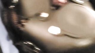 Ballgagged in overall catsuit. Cum with plastic hood