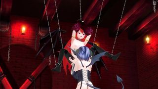 3D HENTAI BDSM Succubus licks devilish pussy in the basement