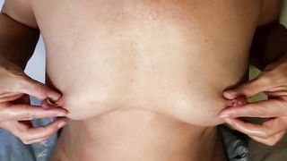 nippleringlover horny milf stretching nipple piercings with hooks to 17mm close up