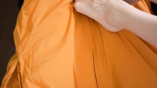 Girl sensually takes off her nylon stockings