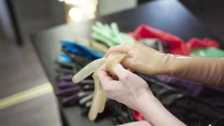 Fitting transparent latex gloves ASMR