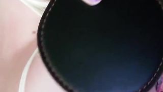 Rope tied self bound and metal clamped huge milf tits paddled pulled and stretched to the limits by pain slut to tease D