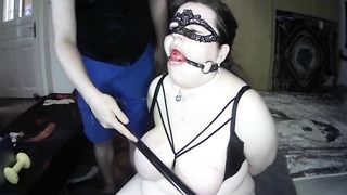 Big boobed slave slut gets extreme tit spanking