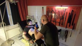 KittyBDSMsub getting Anal vibed while tied on Gyno Chair