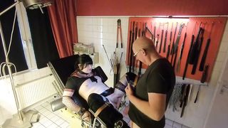 KittyBDSMsub getting Anal vibed while tied on Gyno Chair