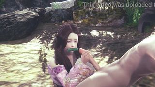 Demon Slayer Hentai - Nezuko Handjob and anal - Japanese Asian Manga Anime Film Game Porn