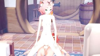 Genshin Impact Hentai - Diluc and Diona Handjob and cowgirl with creampie - Japanese Asian Manga Anime Film Game Porn