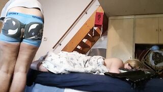 Curvy stepsister fucked & then the other one licking clean sperm covered cock HD FULL