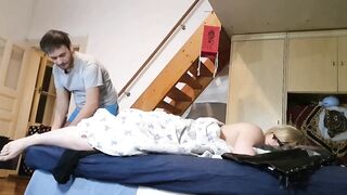 Curvy stepsister fucked & then the other one licking clean sperm covered cock HD FULL