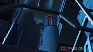 Sci-fi soldier fucks hard a hot woman with huge boobs in the lab