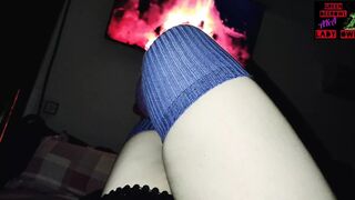 Staring at the fire with my Knee High Socks