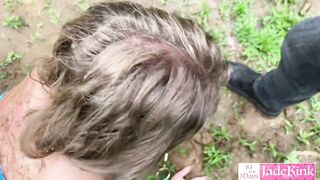 Sexy blonde submissive bound to a pole and used for her Master's satisfaction