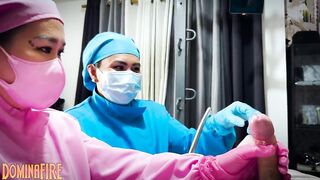 Mummified Slave gets CBT Sounding Treatment by 2 Asian Dominatrix