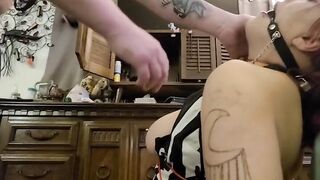 Dirty girl gets fucked with a butt plug in her ass BDSM fun with nipple clamps on her tits