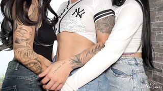 Trio of friends go to the forest to fuck with clothes, they eat my pussy