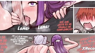 Two beautiful girls share a huge cock xx