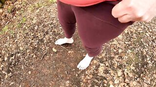 Pussy slapping on a wood pile