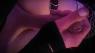 Soft Boy BDSM - Transgirl uses handcuffs and sextoys until she is filled with cum, Jerking off feet