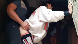 I fuck my girlfriend hard with a strapon and hold her by the hair in an abandoned house