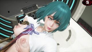 Sexy busty schoolgirl gets fucked by a multi-cocked alien monster