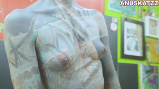 Tattoo model Anuskatzz gets nipple piercings while anal fuck hardcore extreme rough sex BDSM fetish